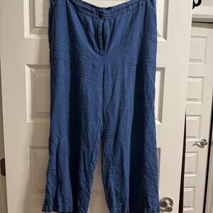 J. Jill "Love Linen" Navy Elastic Waist Cropped Pants in size L